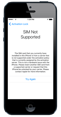 Imagen de un smartphone con el texto 'SIM Not Supported'